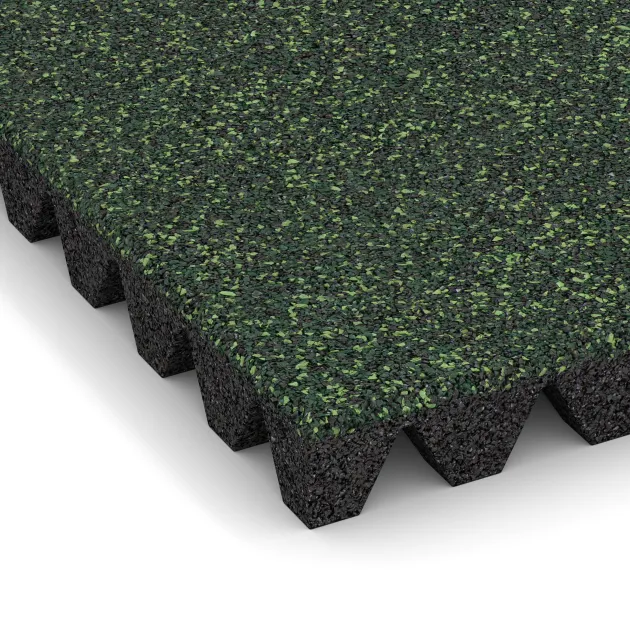 Detailaufnahme der Randausprägung von WARCO-Produkt 5358, Płyta gumowa na plac zabaw, Format 500 x 500 x 50 mm, Farbe Angielski trawnik.