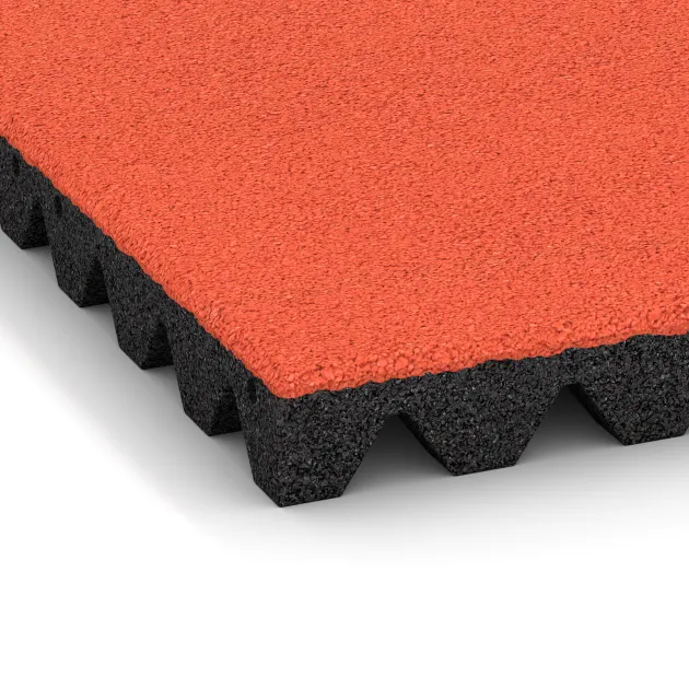 Detailaufnahme der Randausprägung von WARCO-Produkt 5571, Mata bezpieczeństwa na plac zabaw 5 cm - EN 1177 ≤ 145 cm, Format 500 x 500 x 50 mm, Farbe Oranż.