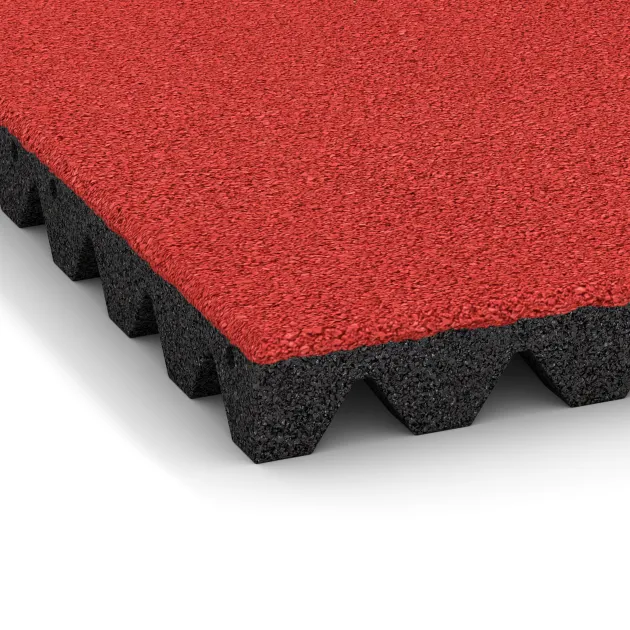 Detailaufnahme der Randausprägung von WARCO-Produkt 5572, Mata bezpieczeństwa na plac zabaw 5 cm - EN 1177 ≤ 145 cm, Format 500 x 500 x 50 mm, Farbe Ciemny róż.