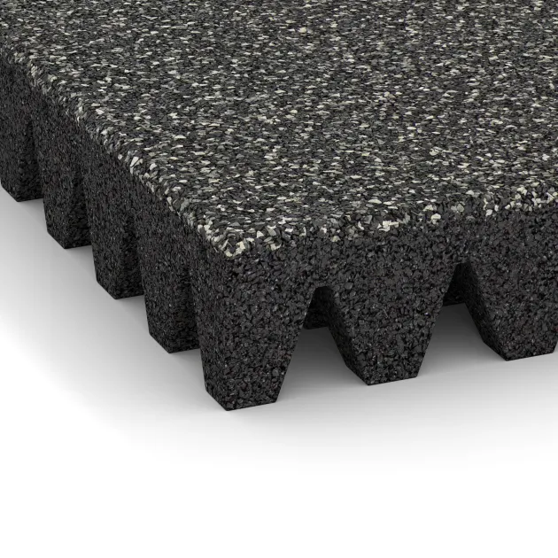 Detailaufnahme der Randausprägung von WARCO-Produkt 5364, Płyta gumowa na plac zabaw, Format 500 x 500 x 80 mm, Farbe Ciemny granit.