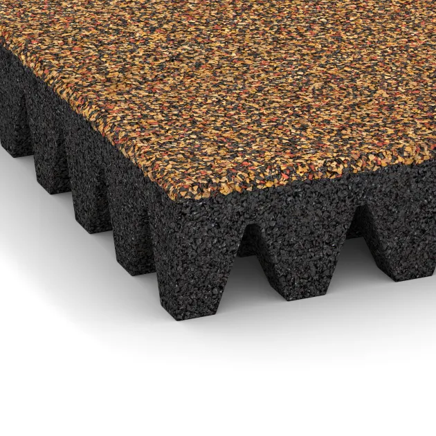 Detailaufnahme der Randausprägung von WARCO-Produkt 5373, Płyta gumowa na plac zabaw, Format 500 x 500 x 80 mm, Farbe Terakota.