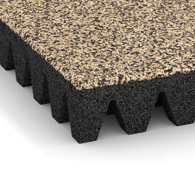 Detailaufnahme der Randausprägung von WARCO-Produkt 5374, Płyta gumowa na plac zabaw, Format 500 x 500 x 80 mm, Farbe Trawertyn.