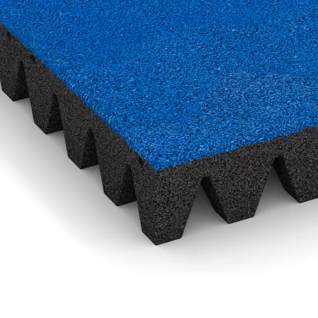 Detailaufnahme der Randausprägung von WARCO-Produkt 0715, Płyta gumowa na plac zabaw, Format 500 x 500 x 80 mm, Farbe Niebieski Chagall.