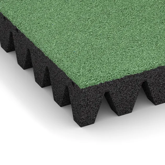 Detailaufnahme der Randausprägung von WARCO-Produkt 0723, Płyta gumowa na plac zabaw, Format 500 x 500 x 80 mm, Farbe Blady zielony.