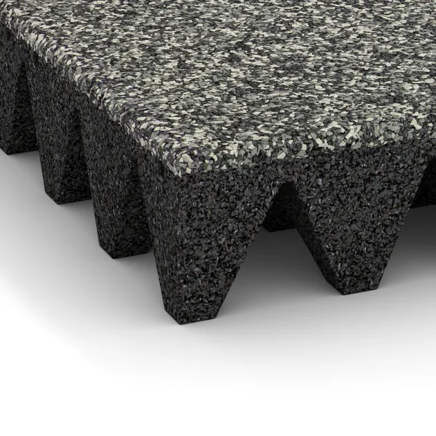 Detailaufnahme der Randausprägung von WARCO-Produkt 5644, Mata bezpieczeństwa na plac zabaw 10 cm - EN 1177 ≤ 300 cm, Format 500 x 500 x 100 mm, Farbe Klasyczny granit.