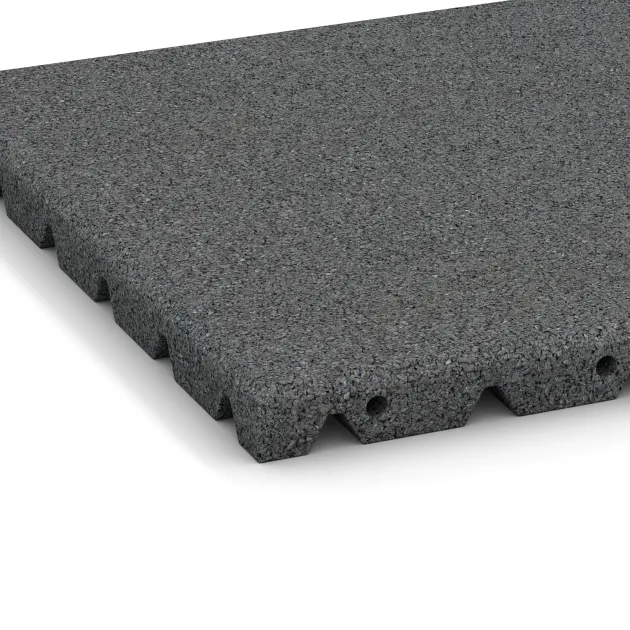 Detailaufnahme der Randausprägung von WARCO-Produkt 0523, Płyta gumowa na plac zabaw, Format 400 x 400 x 30 mm, Farbe Szary łupkowy.