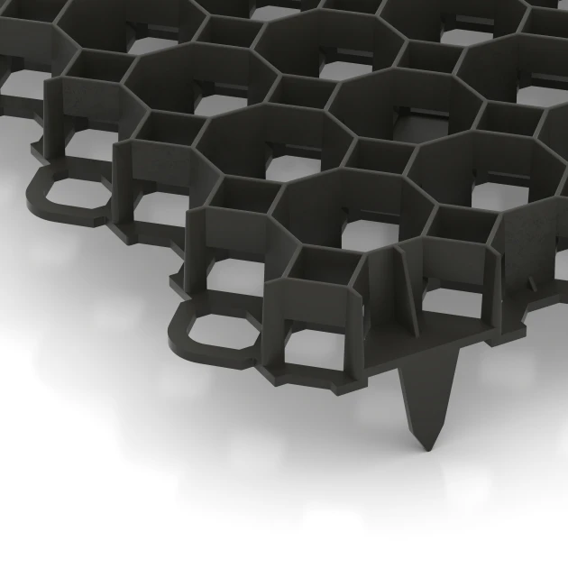 Detailaufnahme der Randausprägung von WARCO-Produkt 5207, Kratka stabilizująca grunt, Format 47,6 × 47,6 × 4 cm | 0,226 m², Farbe Matowa czerń.
