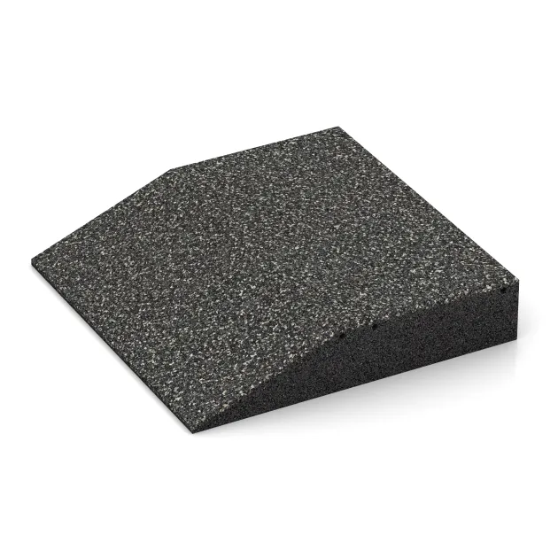 Detailaufnahme der Randausprägung von WARCO-Produkt 3819, Płyta obrzeżowa (bok w kszałcie klina), Format 500 x 500 x 100 mm, Farbe Ciemny granit.