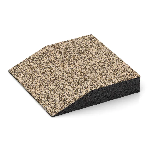 Detailaufnahme der Randausprägung von WARCO-Produkt 3810, Płyta obrzeżowa (bok w kszałcie klina), Format 500 x 500 x 100 mm, Farbe Trawertyn.