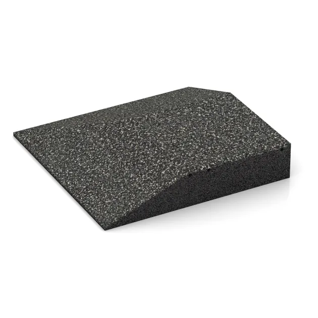 Detailaufnahme der Randausprägung von WARCO-Produkt 3833, Płyta narożna (dwa boki w kształcie klina), Format 500 x 500 x 100 mm, Farbe Ciemny granit.