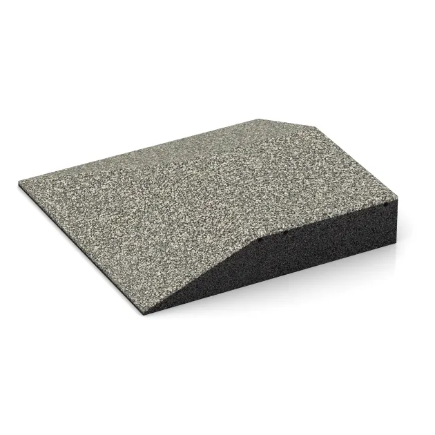 Detailaufnahme der Randausprägung von WARCO-Produkt 3830, Płyta narożna (dwa boki w kształcie klina), Format 500 x 500 x 100 mm, Farbe Jasny granit.