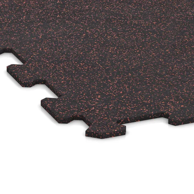 Detailaufnahme der Randausprägung von WARCO-Produkt 1049, Nawierzchnia Fitness Kompakt, Format 970 x 970 x 8 mm, Farbe Czerwony lekko nakrapiany.