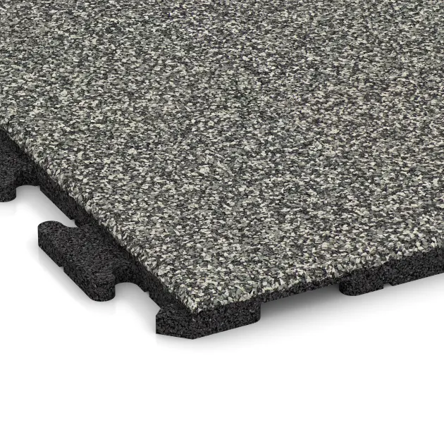 Detailaufnahme der Randausprägung von WARCO-Produkt 1571, Nawierzchnia na place zabaw, Format 1000 x 1000 x 30 mm, Farbe Klasyczny granit.