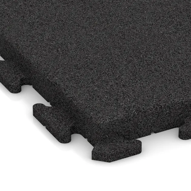 Detailaufnahme der Randausprägung von WARCO-Produkt 1490, Nawierzchnia Fitness Płyty Gumowe Classic, Format 500 x 500 x 50 mm, Farbe Antracyt.
