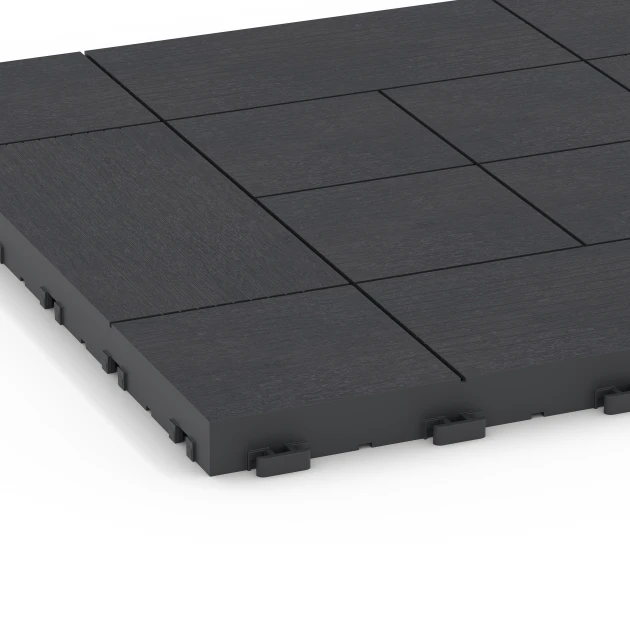 Detailaufnahme der Randausprägung von WARCO-Produkt 6236, Wzór panelowy – Płytki tarasowe, Format 38,5 x 38,5 x 2 cm, Farbe Łupek.