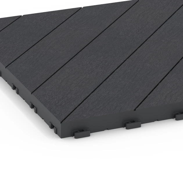 Detailaufnahme der Randausprägung von WARCO-Produkt 6325, Jodełka – Płytki tarasowe, Format 38,5 x 38,5 x 2 cm, Farbe Łupek.