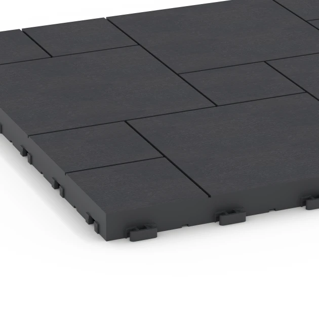 Detailaufnahme der Randausprägung von WARCO-Produkt 6329, Wzór blokowy – Płytki tarasowe, Format 38,5 x 38,5 x 2 cm, Farbe Łupek.