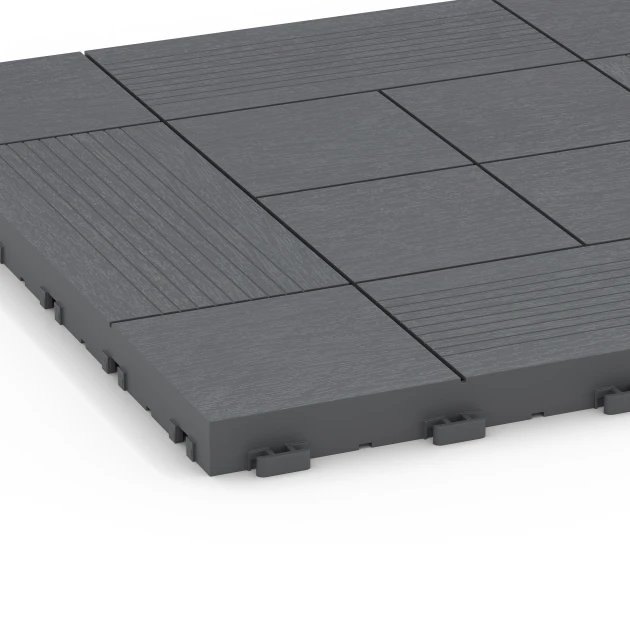 Detailaufnahme der Randausprägung von WARCO-Produkt 6237, Wzór panelowy – Płytki tarasowe, Format 38,5 x 38,5 x 2 cm, Farbe Srebrnoszary.