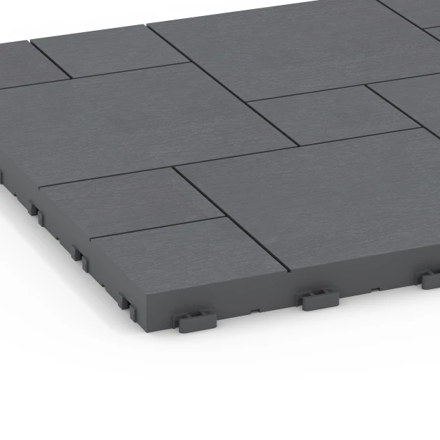 Detailaufnahme der Randausprägung von WARCO-Produkt 6330, Wzór blokowy – Płytki tarasowe, Format 38,5 x 38,5 x 2 cm, Farbe Srebrnoszary.