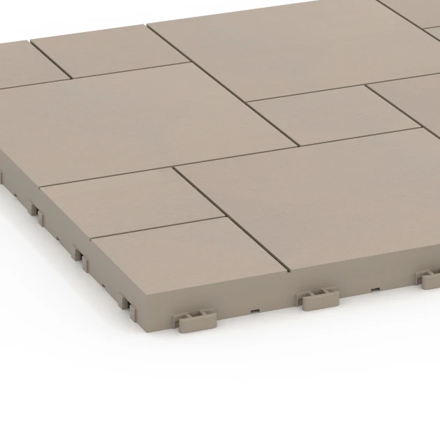 Detailaufnahme der Randausprägung von WARCO-Produkt 6331, Wzór blokowy – Płytki tarasowe, Format 38,5 x 38,5 x 2 cm, Farbe Wanilia.