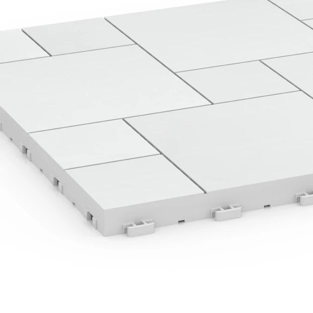 Detailaufnahme der Randausprägung von WARCO-Produkt 6333, Wzór blokowy – Płytki tarasowe, Format 38,5 x 38,5 x 2 cm, Farbe Kreda.