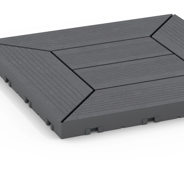 Detailaufnahme der Randausprägung von WARCO-Produkt 6348, Wzór kasetonowy – Płytki tarasowe, Format 30 x 30 x 2 cm, Farbe Srebrnoszary.