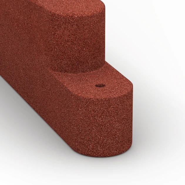 Detailaufnahme der Randausprägung von WARCO-Produkt 6640, Obrzeże gumowe, Format 100 x 15 x 30 cm, Farbe Czerwony ceglasty.