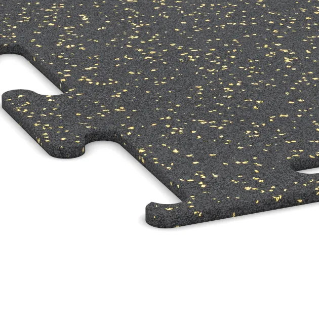 Detailaufnahme der Randausprägung von WARCO-Produkt 3752, Nawierzchnia Fitness Performance Elite, Format 1000 x 1000 x 10 mm, Farbe Żółty lekko nakrapiany.