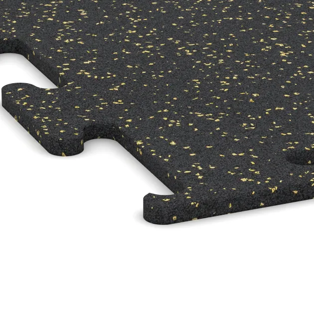 Detailaufnahme der Randausprägung von WARCO-Produkt 3768, Nawierzchnia Fitness Performance Elite, Format 500 x 500 x 15 mm, Farbe Żółty lekko nakrapiany.