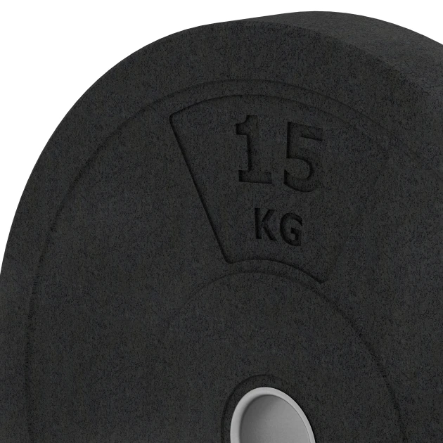 Detailaufnahme der Randausprägung von WARCO-Produkt 6088, Bumper Plate Slim, Format 15 kg | ø 45,4 x 5,85 cm, Farbe Antracyt.