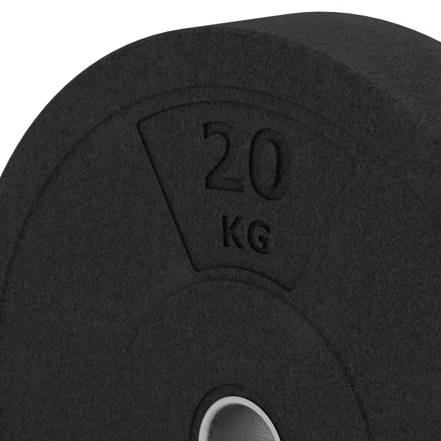 Detailaufnahme der Randausprägung von WARCO-Produkt 6089, Bumper Plate Slim, Format 20 kg | ø 45,4 x 8,61 cm, Farbe Antracyt.