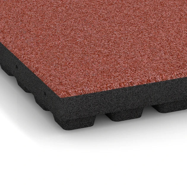 Detailaufnahme der Randausprägung von WARCO-Produkt 6296, Płyty amortyzujące, Format 50 x 50 x 7 cm, Farbe Czerwony pomidorowy.