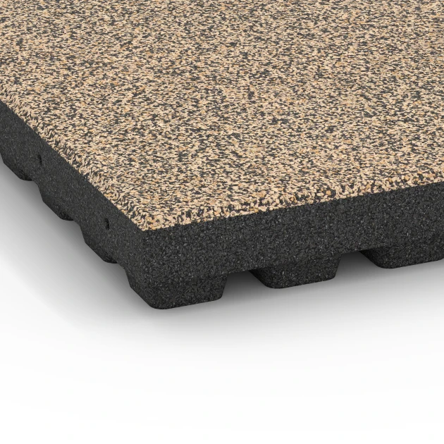 Detailaufnahme der Randausprägung von WARCO-Produkt 6446, Płyta amortyzująca – 210 cm, Format 50 x 50 x 7 cm, Farbe Trawertyn.