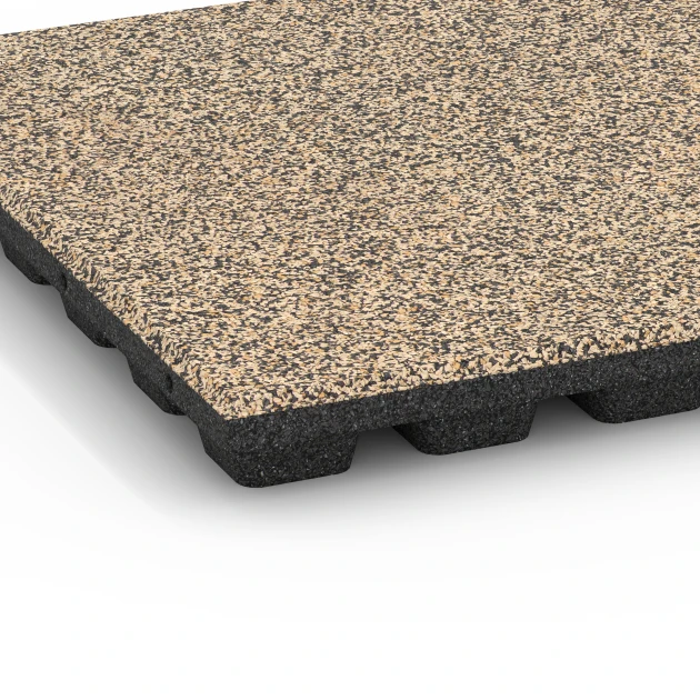 Detailaufnahme der Randausprägung von WARCO-Produkt 6437, Płyta amortyzująca – 160 cm, Format 50 x 50 x 4,8 cm, Farbe Trawertyn.