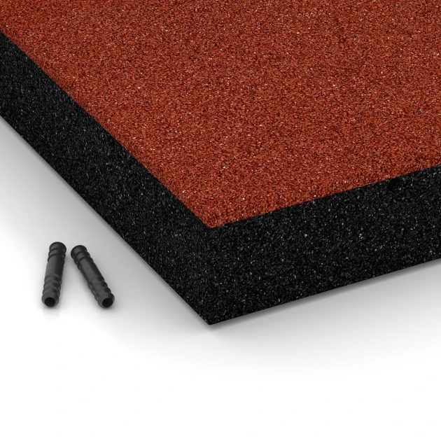 Detailaufnahme der Randausprägung von WARCO-Produkt 6272, Płyta amortyzująca – 230 cm, Format 50 x 50 x 8 cm, Farbe Czerwony ceglasty.