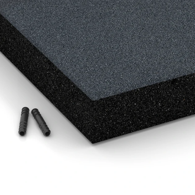 Detailaufnahme der Randausprägung von WARCO-Produkt 6233, Płyty amortyzujące, Format 50 x 50 x 8 cm, Farbe Szary łupkowy.