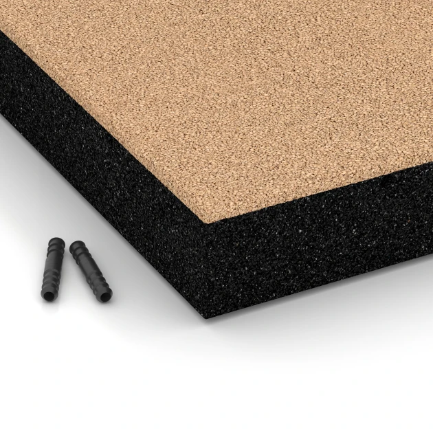 Detailaufnahme der Randausprägung von WARCO-Produkt 6276, Płyta amortyzująca – 230 cm, Format 50 x 50 x 8 cm, Farbe Beż piaskowy.