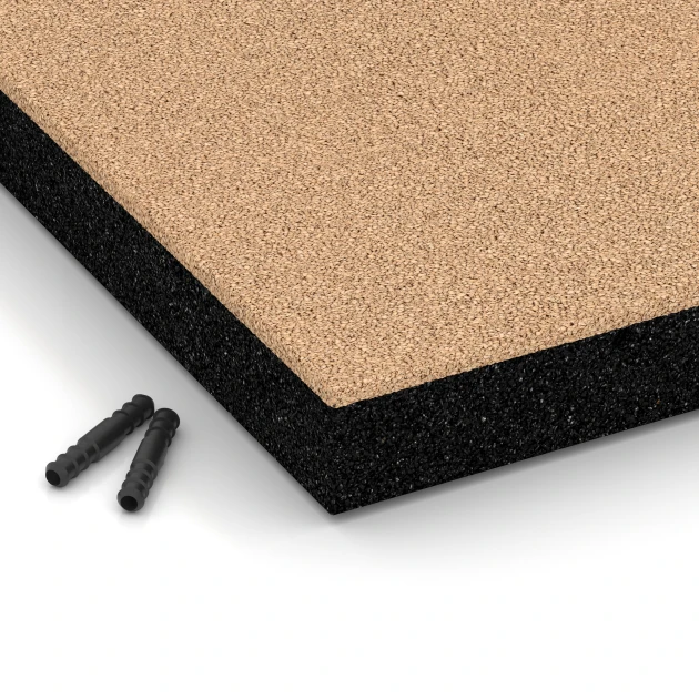 Detailaufnahme der Randausprägung von WARCO-Produkt 6270, Płyta amortyzująca – 180 cm, Format 50 x 50 x 6 cm, Farbe Beż piaskowy.