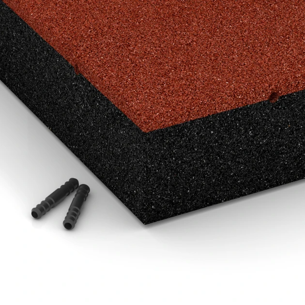 Detailaufnahme der Randausprägung von WARCO-Produkt 6278, Płyta amortyzująca – 300 cm, Format 50 x 50 x 11 cm, Farbe Czerwony ceglasty.