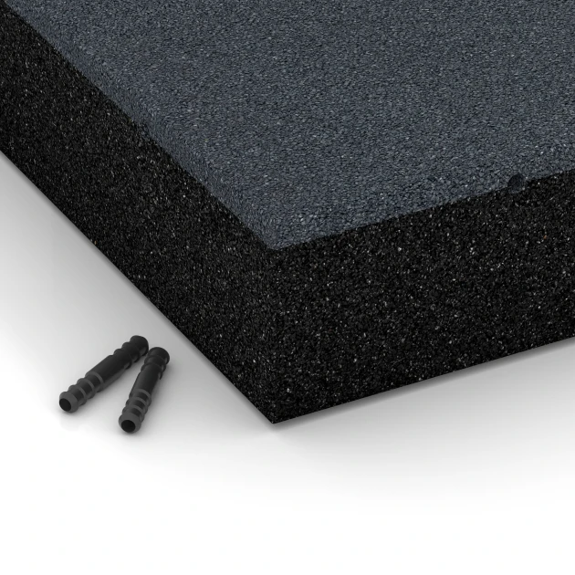 Detailaufnahme der Randausprägung von WARCO-Produkt 6281, Płyta amortyzująca – 300 cm, Format 50 x 50 x 11 cm, Farbe Szary łupkowy.