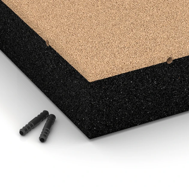 Detailaufnahme der Randausprägung von WARCO-Produkt 6282, Płyta amortyzująca – 300 cm, Format 50 x 50 x 11 cm, Farbe Beż piaskowy.