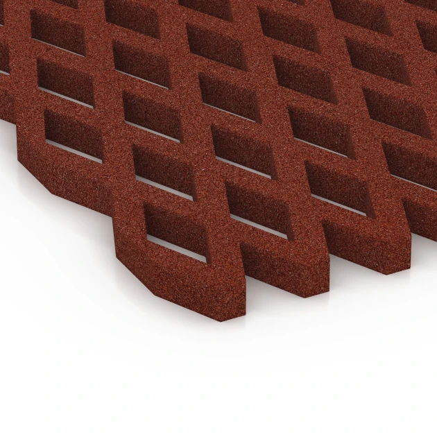 Detailaufnahme der Randausprägung von WARCO-Produkt 7010, Bezpieczna kratka trawnikowa, Format 100 x 100 x 4 cm, Farbe Czerwony ceglasty.