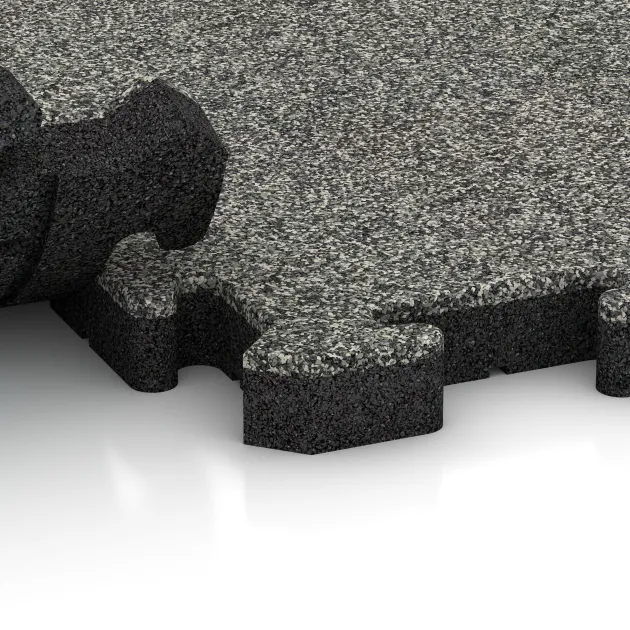 Großaufnahme vom Verbindungssystem von WARCO-Boden 5928 - Płyta podłogowa puzzle Indoor im Farbdesign Klasyczny granit. Abmessungen 500 x 500 x 40 mm.
