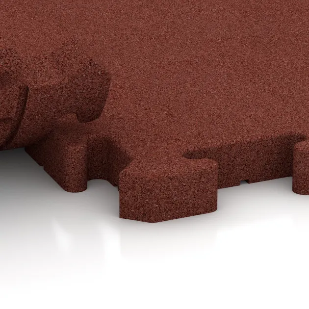 Großaufnahme vom Verbindungssystem von WARCO-Boden 4077 - Nawierzchnia sportowa dla psów HD im Farbdesign Czerwony ceglasty. Abmessungen 1000 x 1000 x 40 mm.