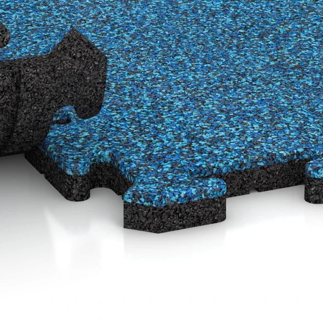 Großaufnahme vom Verbindungssystem von WARCO-Boden 2679 - Nawierzchnia dla psów im Farbdesign Atlantyk. Abmessungen 500 x 500 x 30 mm.