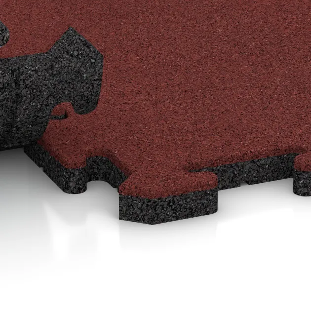 Großaufnahme vom Verbindungssystem von WARCO-Boden 5821 - Płyta podłogowa puzzle Indoor im Farbdesign Koralowy. Abmessungen 1000 x 1000 x 30 mm.