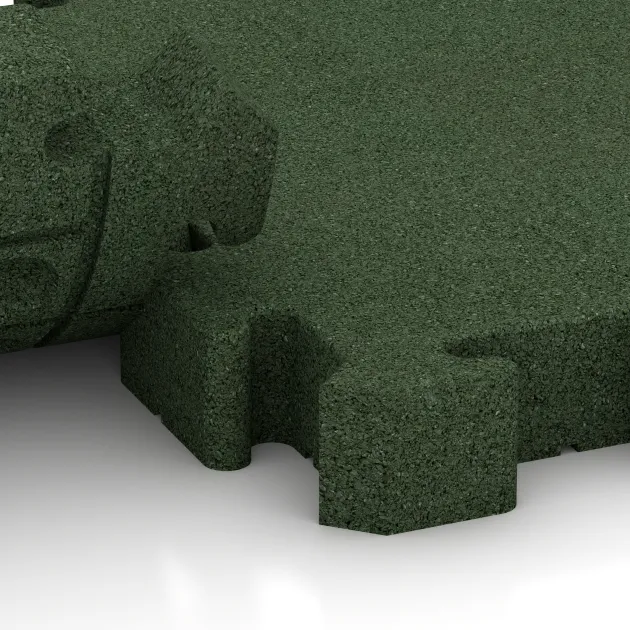Großaufnahme vom Verbindungssystem von WARCO-Boden 3194 - Mata Ochronna Fitness im Farbdesign Zielony trawiasty. Abmessungen 500 x 500 x 60 mm.