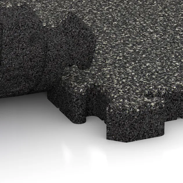 Großaufnahme vom Verbindungssystem von WARCO-Boden 3025 - Płytka tarasowa na klik im Farbdesign Ciemny granit. Abmessungen 500 x 500 x 50 mm.