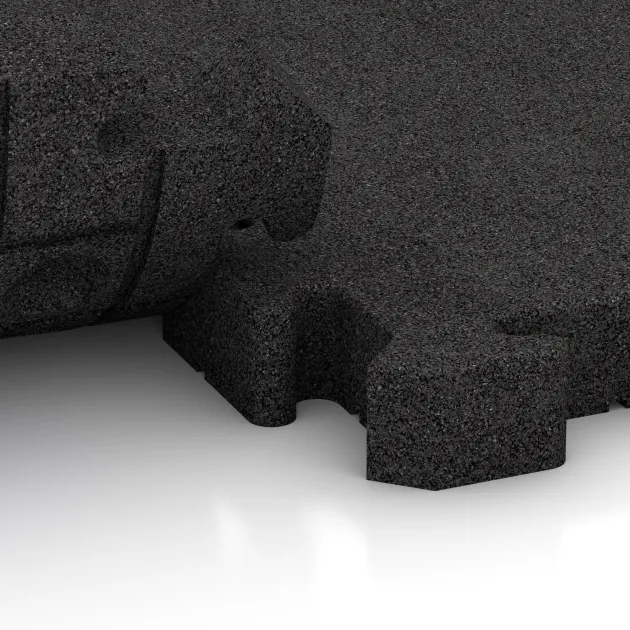 Großaufnahme vom Verbindungssystem von WARCO-Boden 3132 - Płytka tarasowa na klik im Farbdesign Antracyt. Abmessungen 500 x 500 x 50 mm.