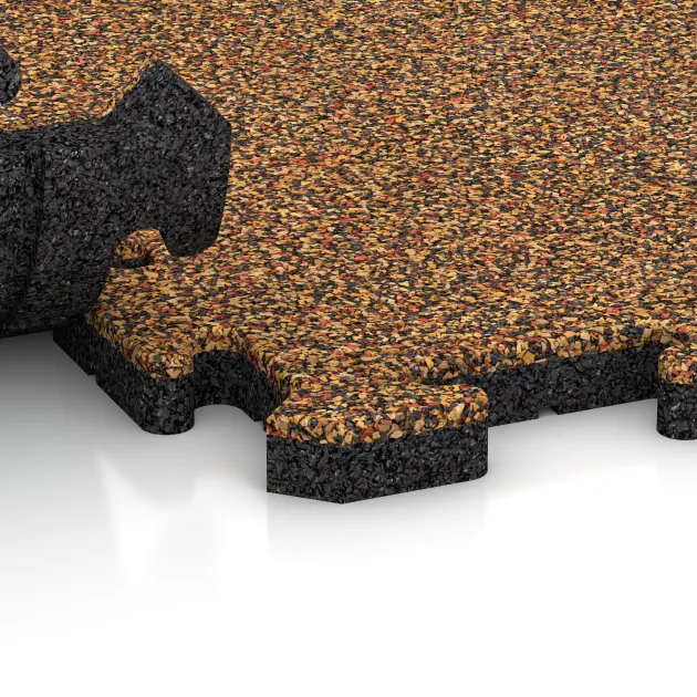Großaufnahme vom Verbindungssystem von WARCO-Boden 4878 - Płyta narożna im Farbdesign Terakota. Abmessungen 235 x 235 x 30 mm.